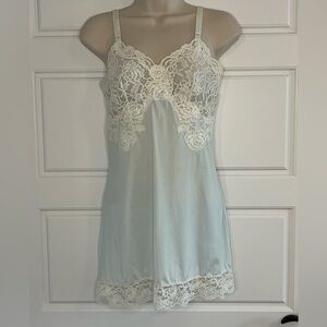 Vintage Heiress 50’s 60’s Light Blue Slip Dress Lace Trim Lingerie Romantic S/M